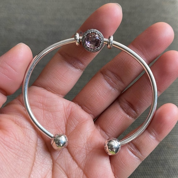 Authentic Pandora Bracelet Bangle Retired Pink Charm & Stoppers - Picture 4 of 12